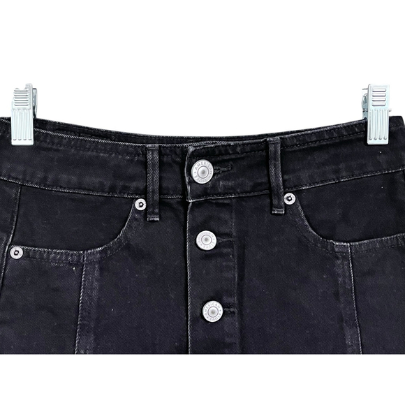 American Eagle Black Denim Jean Skirt Size 00 Button Fly Western Summer Casual - Picture 2 of 4